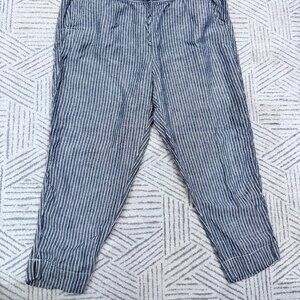 LL Bean size 18 Linen Pull-On Ankle Pant Blue Striped
